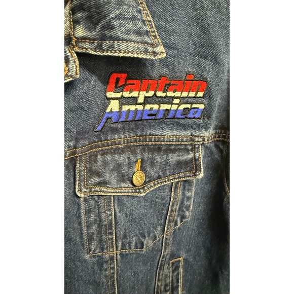 Marvel Captain America Denim Jacket Blue Distressed Adult Size L - Picture 4 of 5